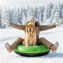 Snow Tubes Sledding, 40" Inflatable Heavy-Duty Snow Tube, Thick PVC Snow Sled With Hard Bottom & Handles, Winter Outdoor Family Fun,Green - Green - View 2