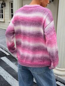 Live To Mo Women's Winter Sweater, Y2K Valentine's Day Outfit, Women's Casual Long Sleeve Knit Top - Cute Striped Pink Pullover, Essential For Daily Wear - Pink - View 3