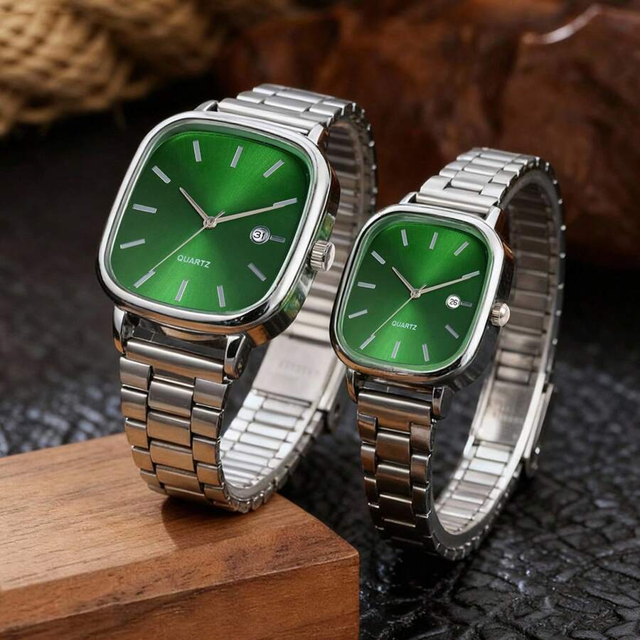 Couple's Watch Set With Calendar Function, Adjustable Strap, Fashionable Casual Quartz Watch, Suitable For Men And Women, Perfect For Daily Wear And Matching Outfits, Ideal Gift (Gift Box Not Included) - Bạc - Xem 1