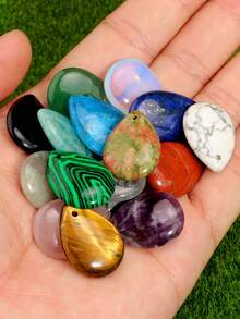 2pcs Natural Stone Water Drop Shaped Pendant DIY Jewelry Making Accessories, Amethyst & Lapis Lazuli & Blue Limestone Pendant - Multicolor - View 4