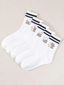 5 Paar, 1 Paar, Pfirsich Goma süße Katzen-Cartoon-Element Muster Knöchelsocken, Weihnachtsgeschenk - Grau - Übersicht 11