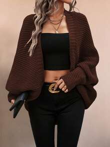 Áo khoác cardigan nữ kiểu dáng thanh lịch, chất liệu móc len, màu trơn, tay cánh dơi, thích hợp mặc hàng ngày và trong các dịp lễ, mùa đông. - Màu nâu Sô-cô-la - Xem 7