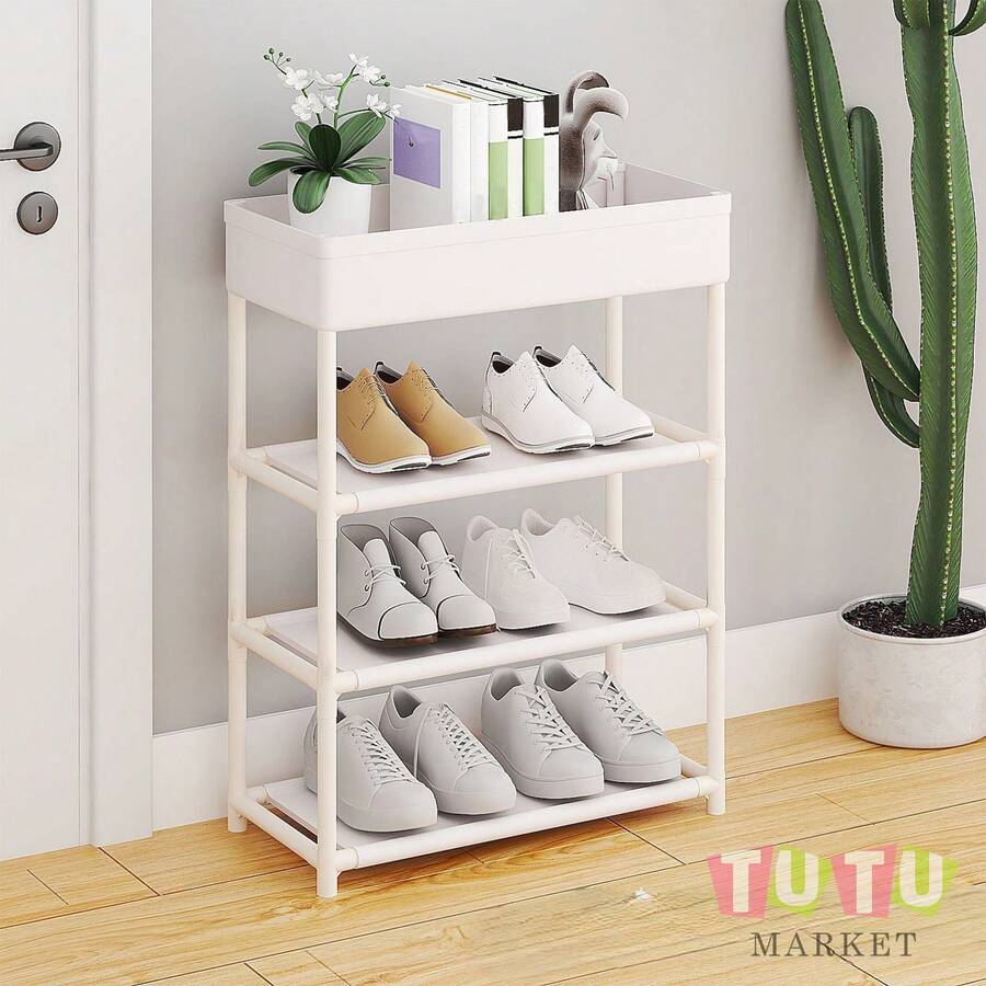 Estante De Almacenamiento Para El Suelo De La Cocina, Carrito Organizador, Estante De Almacenamiento Multicapa Para Sala De Estar, Dormitorio, Estante Con Ruedas, Coche Para Aperitivos, Multifuncional De 4 Capas, El Estante Superior Se Puede Utilizar Para Guardar Objetos, Mientras Que Los Tres Estantes Inferiores Se Pueden Utilizar Para Guardar Zapatos, Carrito De Almacenamiento Multiusos Para La Cocina Con Ruedas, Organizador De Especias, Utensilios Y Alimentos, CamióN De Aperitivos, Estante, Estante De La Sala De Estar Y La Cocina, Estante MóVil, Carrito (Blanco, Negro) - Blanco - Ver 1