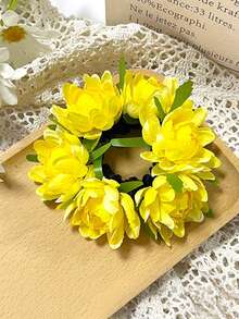 1件装女士新款纯色仿菊花雏菊发圈，适合海滩、夏威夷度假、日常佩戴、丸子头造型、节日、派对、送礼，可作马尾辫发圈、发绳、发圈、发圈、发绳、弹性发带、头饰、发圈、美容家居发饰 - 彩色 - 查看 3