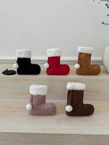 1 Peça Bolsa de Ombro Aberto com Patch de Pelúcia e Falso Camurça com Design de Bota para Meninas, Bolsa Transversal Adequada para Outono/Inverno, Festa de Natal