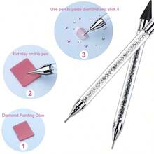 Rhinestone Picker Dotting Pen, Dual-Ended Rhinestone Gems Crystals Studs Picker Wax Pencil Pen Crystal Beads Handle Manicure Nail Art DIY Decoration Tool (Black White) - 2pcs - 查看 9
