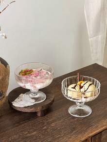 1 pieza Tazón de vidrio con estilo retro e INS para helado, yogur, postre, batido y pudín - transparente - Ver 6