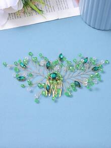 1pc Handmade Green Glass Rhinestone Hair Comb, Suitable For Brides, Weddings, Parties, Elegant And Unique - Multicolor - View 7