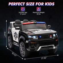 Huisuilinss Ride On Cop Car,12V Electric Cop Car,Battery Powered Cop Car,Ride On Truck For Kids With Remote Control,Megaphone,Flashing Light,Handle,Spring Suspension,Music,Ride On Toys - Black - View 3