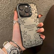 Phone Case: Floral Aesthetic Isaiah Bible Study Christian Fashion Phone Case For IPhone 16, 11, 15, 14, 13, 12 Pro Max Plus, Black And Silvery Shockproof Phone Case, Suitable As A Christian Gift For Women,Suitable For IPhone17 Air - 透銀 - 查看 5