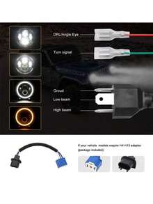 Lámpara de conducción LED, faro LED redondo de 7 pulgadas Halo Angle Eyes Luz de circulación diurna Lámpara de señal de giro - Plateado - Ver 2