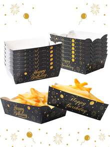 12个装黑色金色生日纸盘，金色箔纸设计，生日快乐一次性纸盘，生日派对小吃盘，纸盘，甜点盘，派对拼盘，生日装饰，生日礼物，家居装饰，桌面装饰，新年派对用品，厨房配件，厨房收纳 - 黑金生日 - 查看 2