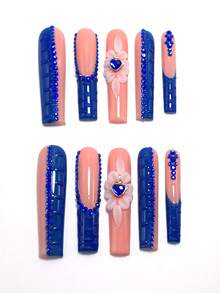 Cada set incluye 10 piezas de uñas acrílicas en forma de ataúd hechas a mano en estilo Y2K, con diseños franceses adornados con rhinestones, pétalos de flores y decoraciones de mariposas. Disponible en múltiples tonos y tonos nude, con tres tamaños para adaptarse a diversas necesidades. Perfecto para Navidad, fiestas, noches de graduación y uso diario, este set viene con un kit de herramientas para uñas, lo que lo convierte en un regalo ideal para mujeres y niñas. - Multicolor - Ver 2