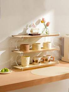 1pc Acrylic Multi-Layer Kitchen Storage Rack, Large Capacity Countertop Organizer, Tabletop Spice Rack, High-End Desk Cup Holder, Tea Set Storage Rack, Multi-Function Home Storage Rack, Suitable For Home, Bar Or Balcony Decor, Light Brown Surface, Kitchen Organization | Modern Kitchen Shelf | Bamboo Shelf, Kitchen Rack And Shelves - Multicolor - View 7