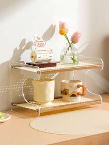 1pc Acrylic Multi-Layer Kitchen Storage Rack, Large Capacity Countertop Organizer, Tabletop Spice Rack, High-End Desk Cup Holder, Tea Set Storage Rack, Multi-Function Home Storage Rack, Suitable For Home, Bar Or Balcony Decor, Light Brown Surface, Kitchen Organization | Modern Kitchen Shelf | Bamboo Shelf, Kitchen Rack And Shelves - Multicolor - View 10