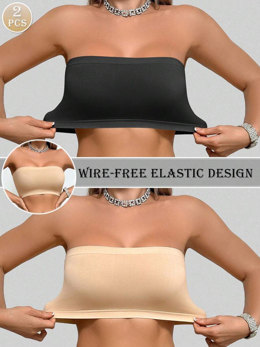 2pcs Women's Simple Wireless Seamless Bras, Comfortable Soft Sleep Bras - Multicolor - View 1