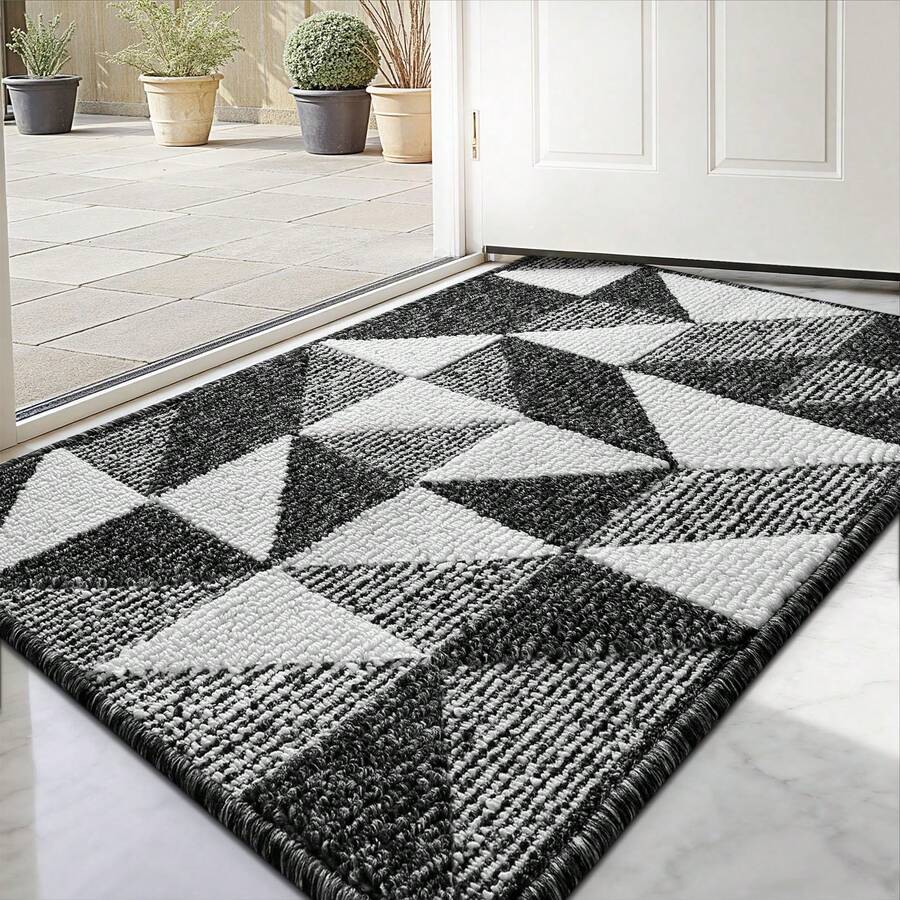 Sour Lemon Waterproof All-Season Door Mat, Low Profile Front Door Mat, Easy Clean Patio Mat, Dirt Trapping Door Mat Outside Entrance, Non-Slip Door Mat Indoor Entrance, Patio, Porch, Stain And Fade Resistant - 黑灰色 - 查看 1