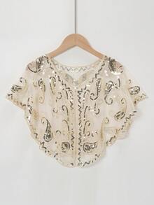 1 件女式正装闪亮斗篷，带亮片装饰，水滴形，串珠流苏细节配饰女士情人节