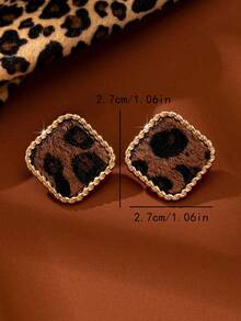 1对时尚豹纹耳钉，女士款，休闲百搭 - 彩色 - 查看 6