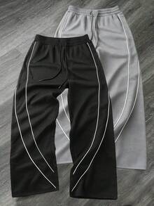 Calça esportiva masculina casual, folgada, com pernas largas e modelagem jogger. Calça de moletom masculina, calça comprida. Adequada para uso interno e externo, confortável e estilosa, presente ideal para casais. Com cintura ajustável por cordão. Presente perfeito para o Dia dos Pais. - Preto - Ver 6