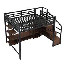 High Bed 90x200 With TV Stand, Socket And Ladder, Stable Combination Of Metal And Wood, Modern Space Saving High Bed, Bunk Bed For Children With Practical Storage, Black - 黑色 + 金屬 + 140厘米*200厘米 - 查看 3