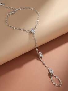 1pc Minimalist Silver Tone Zirconia Finger Hand Chain Bracelet, Elegant Versatile Delicate Chain Hand Jewelry Accessory Gift For Women - Multicolor - View 4