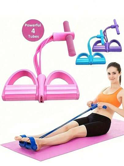 四条装瑜伽阻力带，紫色、粉色、蓝色，适合居家锻炼 - 可拉伸绳索，用于全身训练、腹部塑形、划船和柔韧性练习，可堆叠式健身器材，适用于瑜伽和塑形、8字形练习、瑜伽球练习、引体向上辅助、大腿训练、健身房锻炼、出汗、普拉提等。