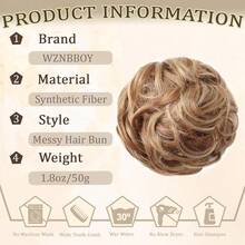 Messy Bun Hair Piece Hair Bun Wavy Curly Scrunchies Chignon Ponytail Hair Extensions Fake Hair Bun Extensions Synthetic Tousled Updo Hairpieces For Women(Golden Brown Mixed Blonde),GoldenBrownMixedBlonde - 金棕色混合金髮 - 查看 3