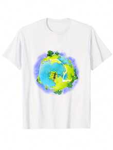 Fragile Earth Eco-Motif - Casual, Short-Sleeved Round Neck Cotton T-Shirt. - nero - Visualizzare 6
