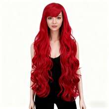 28-Inch Women's Red Long Curly Synthetic Wig With Bangs, Full Wig Head Piece - Red - View 4