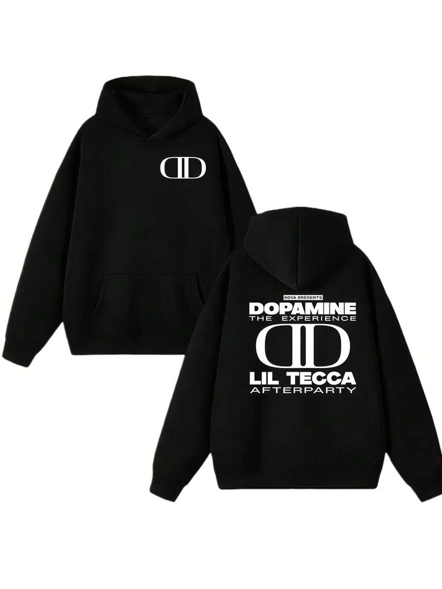Rapper Lil Tecca Dopamine Logo Album 2025 Sweatshirts Autumn Winter Long Sleeve Men Women Fleece Hoodies Loose Pullovers Unisex - 黑色 - 查看 1
