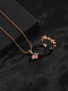 Elegant Pink Heart Pendant Necklace, Open Ring, Suitable For Women's Daily Wear, Parties, Music Festivals, Holiday Gift For Friends - Pink Heart Pendant Necklace - View 4