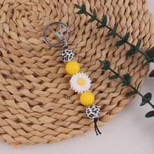 1 PIEZA Cordón para identificación y portallaves con flor para profesor, llavero con colgante de flor bonita DIY para dama, enfermera, empleado, estudiante