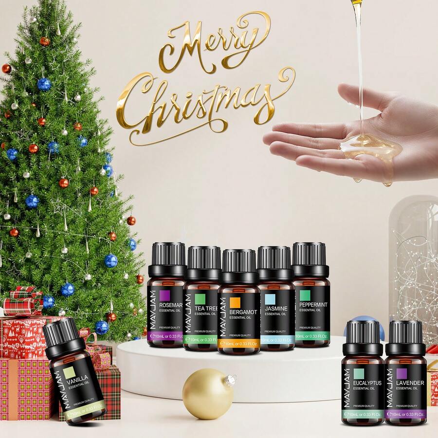 MAYJAM 1瓶10毫升/0.33液盎司精油，适用于加湿器、DIY口红制作、蜡烛香薰、香薰扩散器，包含薰衣草、茉莉、尤加利、香草、薄荷、檀香、乳香、甜橙、依兰、柠檬、玫瑰、佛手柑、茶树、丁香、柠檬草、广藿香、迷迭香、天竺葵、香茅、肉桂、葡萄柚、洋甘菊、快乐鼠尾草、生姜、没药、橘子、百里香、岩兰草。
