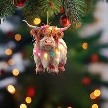 1pc Cute Highland Cow Christmas Ornaments, 1pc 2D Acrylic Decor, Non-Traditional & Adorable Suitable For Christmas Tree Hanging Decoration Christmas Decorations Home Christmas Gifts Christmas Decor - 彩色 - 查看 1
