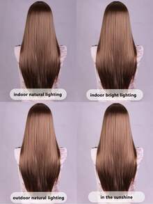 26-Inch Brown Long Straight Middle-Parted Full Wig For Women, Suitable For Daily Wear, Parties And Holidays - Multicolor - View 6