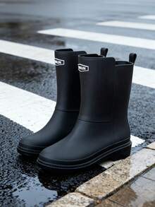 时尚新款防水雨靴，柔软舒适的橡胶靴，长筒靴，适合年轻女性，成人黑色雨季靴，可用于钓鱼、洗车、徒步旅行，轻便防水鞋，适合户外雨天穿着，女士冬季靴，女士橡胶鞋，女士雨鞋，女士冬季靴 - 黑色 - 查看 8