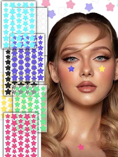 600/400/200/160/120/80/40pcs Set Cute Star Face Stickers, Cartoon Star Decals, Suitable For Party, Holiday, Photo Shoot - Multi-Color, Multi-Size, DIY, Music Festival, Y2K Style Face Decoration, Halloween, Christmas, Outdoor Activities
