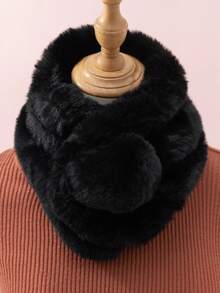 1pc Women's Classic Faux Fur Scarf With 3 Pompoms, Warm And Cute For Autumn/Winter