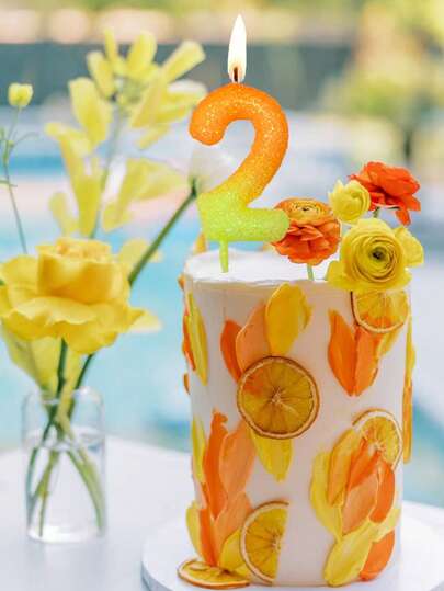 Yellow & Orange Ombre Sprinkle Number 0-9 Birthday Anniversary Cake Topper Candles, Party Decor