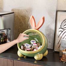 1pc Plastic Dustproof Desktop Storage Box, Cute Rabbit Ear Design Bedroom Toy Snack Organizer Box, Available In Pink White, Healing Blue, Soft Pink - Multicolor - View 5