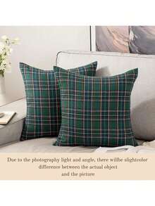 1pc Green Plaid Throw Pillow Cover, Home Sofa Decor Cushion Cover, Holiday Pillow Case - Green - View 5