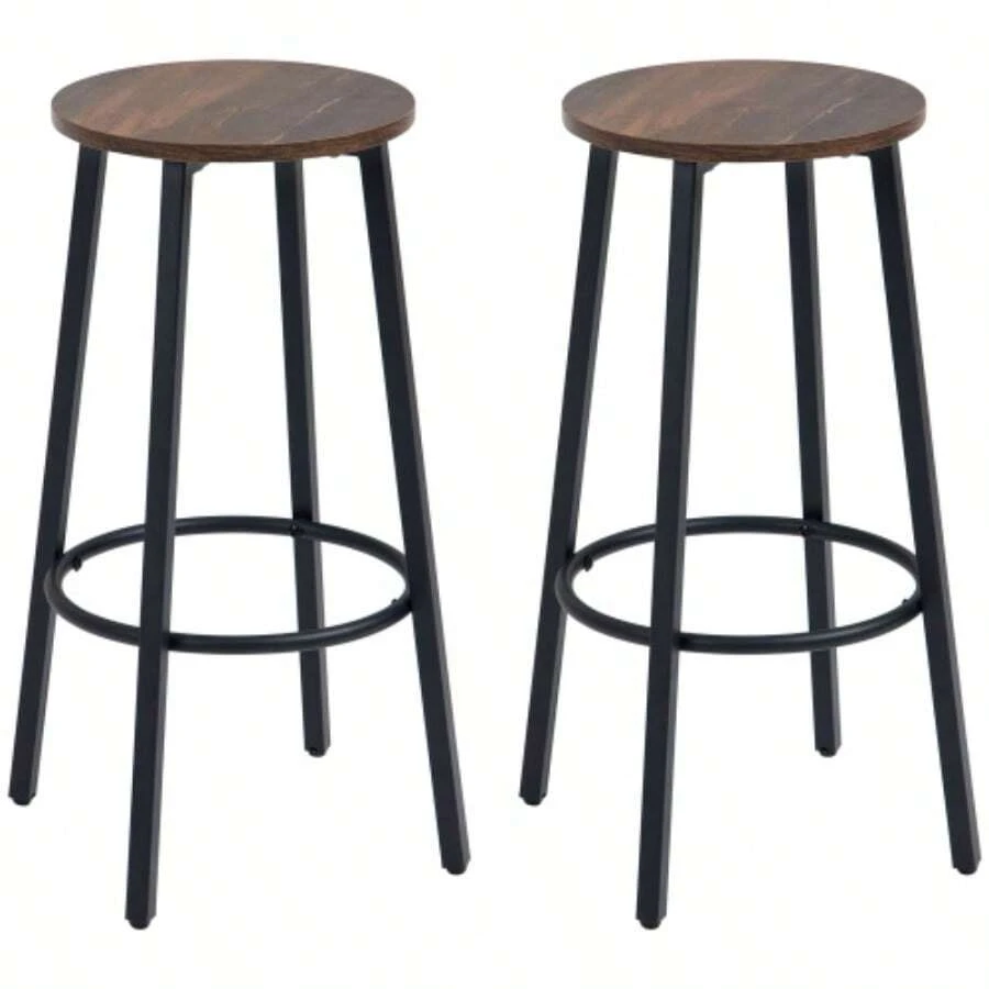 Set Of 2 HOMCOM Bar Stools With Footrest, Industrial Style, Metal Frame, For Dining Room, Up To 120 Kg, 42 X 42 X 65 Cm, Brown - Camel - View 1