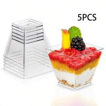5pcs/20pcs/50pcs/100pcs/Set Transparent Square Mousse Cup, Dessert & Pastry Cup For Pudding And Sweet Treats Back To School - Clear - View 10