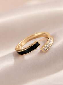 1 chiếc nhẫn hở thời trang mạ vàng hình chữ T có thể điều chỉnh được bằng đá Zirconia dành cho nữ, đeo hàng ngày - màu đen - Xem 6