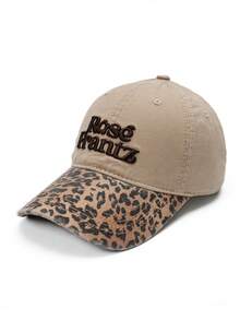 1pc New Embroidered Letter Patchwork Leopard Print Baseball Cap - Multicolor - View 9