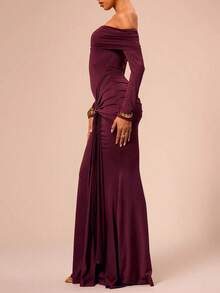 Christmas Elegant Solid Color Off Shoulder Fishtail Formal Party Dress