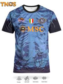 意大利那不勒斯男式足球球衣和青少年圆领T恤，饰有万圣节和意大利风格图案。适合观看意大利队比赛、足球训练、健身房锻炼、派对和日常穿着。也是送给足球迷的贴心礼物。 - 霧霾藍 - 查看 2