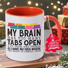Funny Computer-Themed Coffee Mug With "My Brain Has Too Many Tabs Open" Saying - Ceramic Cup With Frozen Tabs Design, Non-Slip Base - Gift For Students, Office, Office Workers, Highquality Print, Humorous Drinkware, Home Use - Hand Wash Only - Ideal - 橘色 - 查看 11