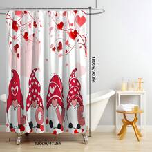 1pc/4pcs Romantic Valentine's Day Themed Shower Curtain Set, Includes Gnome, Heart, "Happy Valentine's Day", Plaid Background, "LOVE" Text Design Shower Curtain, Bath Mat, Toilet Seat Cover, 12 Hooks, Machine Washable, Artistic Design, Suitable For All Seasons, Valentine's Day Shower Curtain, Bathroom Decor - Multicolor - View 18